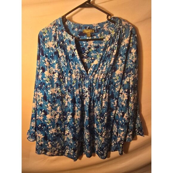 Style & Co Stunning Blue Floral Romantic Blouse Shirt Top Vneck Womens Plus 1X - Picture 1 of 3